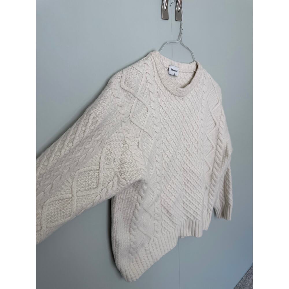 SUNDAY BEST x ARITZIA Women's Cream Peggy Sweater Chunky Fisherman Cable-Knit - Picture 4 of 7